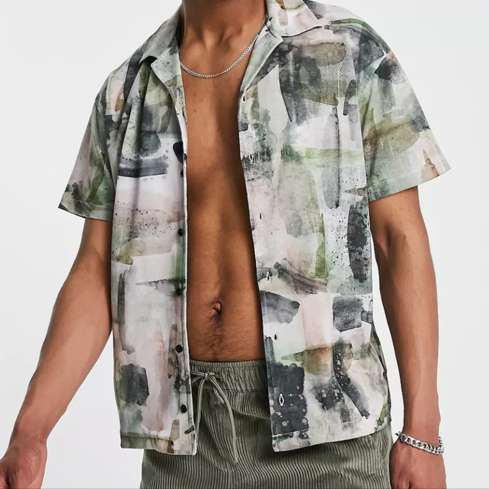 NWT Jack & Jones Premium Relaxed Fit Knit Jersey Button Down Shirt sz M